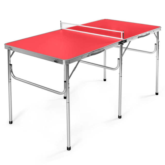 60" Portable Table Tennis Table, Folding Ping Pong Table with Net, 2 Paddles & 4 Balls, Multipurpose Freestanding Table for Indoor Outdoor Use