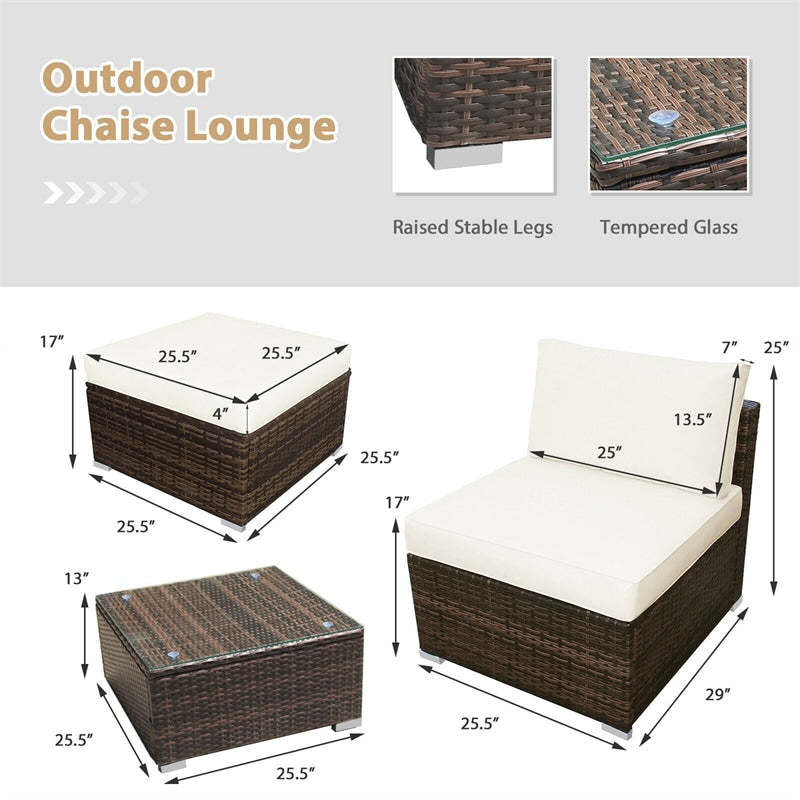 5-Piece Outdoor Rattan Chaise Lounge Set with Ottomans, Coffee Table & Washable Cushions, Patio Sectional Sofa Set for Backyard, Poolside