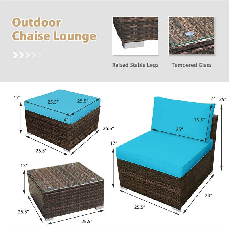 5-Piece Outdoor Rattan Chaise Lounge Set with Ottomans, Coffee Table & Washable Cushions, Patio Sectional Sofa Set for Backyard, Poolside
