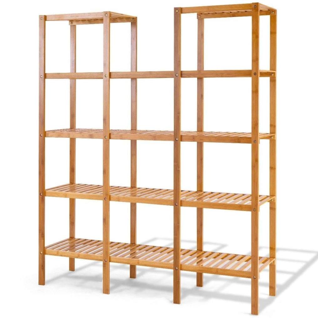 Multifunctional Plant Stand 5 Tier Bamboo Plant Display Shelf Storage Rack Unit Closet for Indoor Outdoor (12 Pots)