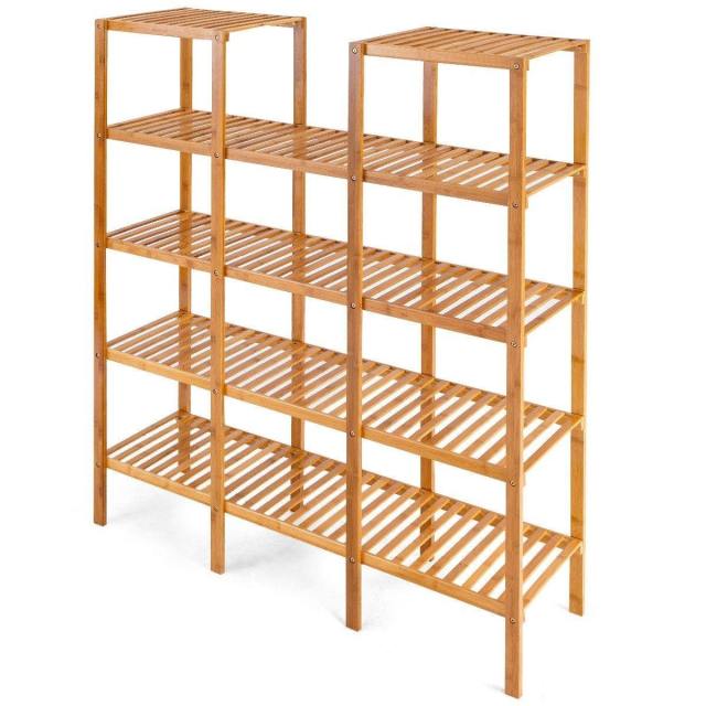 Multifunctional Plant Stand 5 Tier Bamboo Plant Display Shelf Storage Rack Unit Closet for Indoor Outdoor (12 Pots)