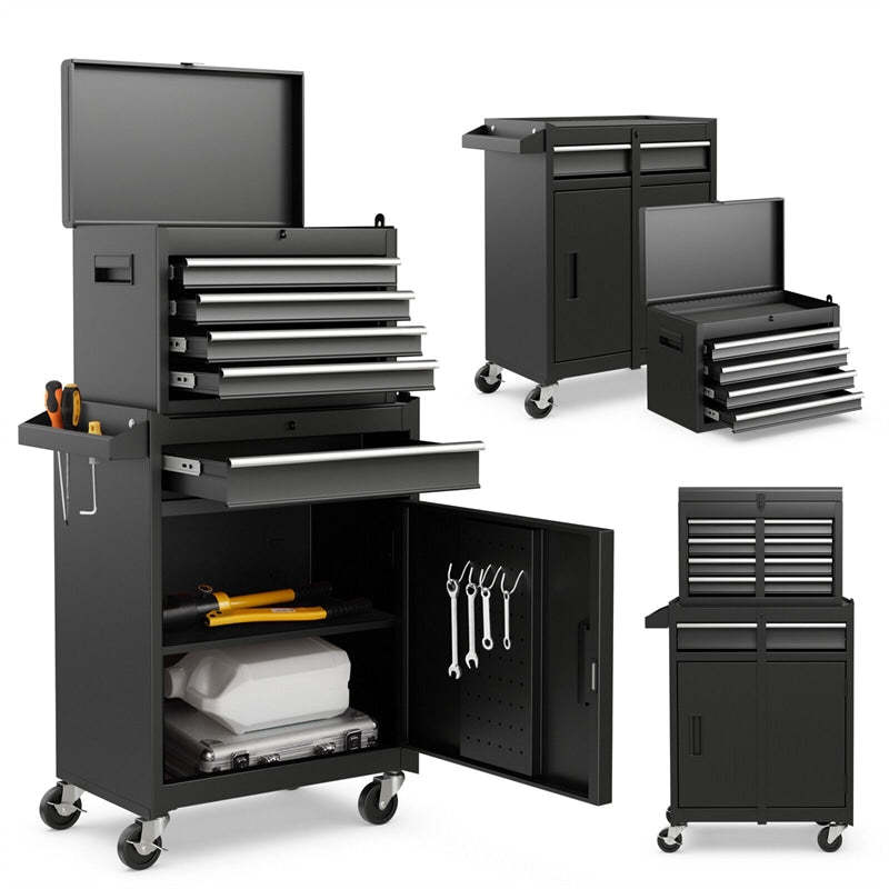 5-Drawer Rolling Tool Chest, Tool Storage Cabinet with Lockable Wheels, Detachable Top Tool Box & Adjustable Shelf for Garage, Workshop
