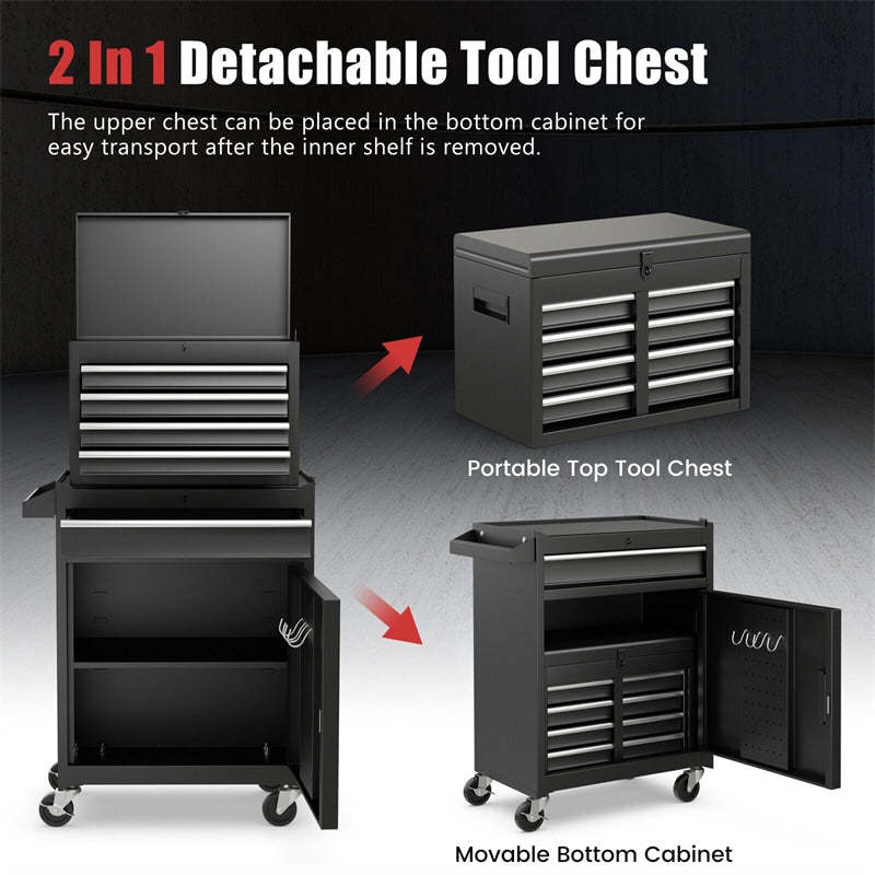 5-Drawer Rolling Tool Chest, Tool Storage Cabinet with Lockable Wheels, Detachable Top Tool Box & Adjustable Shelf for Garage, Workshop