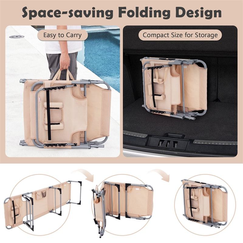 Folding Beach Lounge Chair 5-Position Adjustable Outdoor Tanning Chair with Pillow