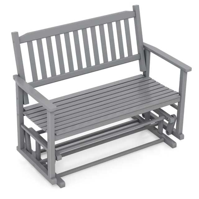2-Person Outdoor Glider Bench with Poplar Wood Frame, Slatted Seat & Armrest Backrest, Porch Rocking Glider Loveseat for Patio, Garden & Deck