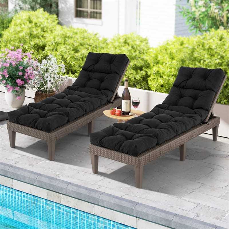 73" Thick Waterproof Outdoor Chaise Lounge Cushion with String Ties, All-Weather Patio Recliner Chair Pad for Poolside, Garden & Indoor Use