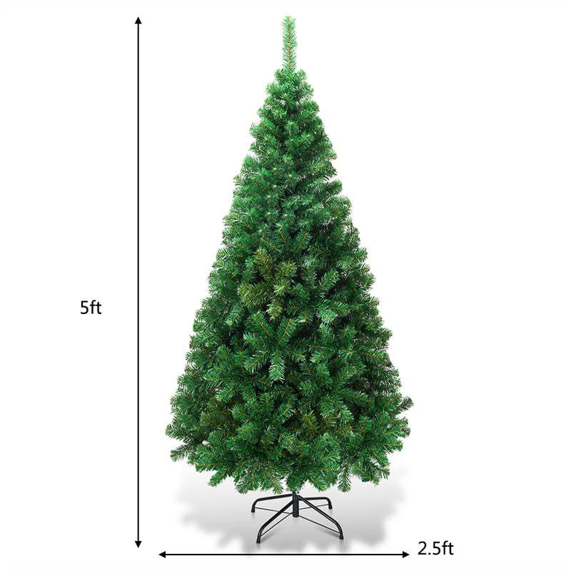5FT Artificial Christmas Tree, Unlit Xmas Full Tree with 350 PVC Branch Tips & Foldable Metal Stand for Indoor Home, Office & Party Holiday Decor