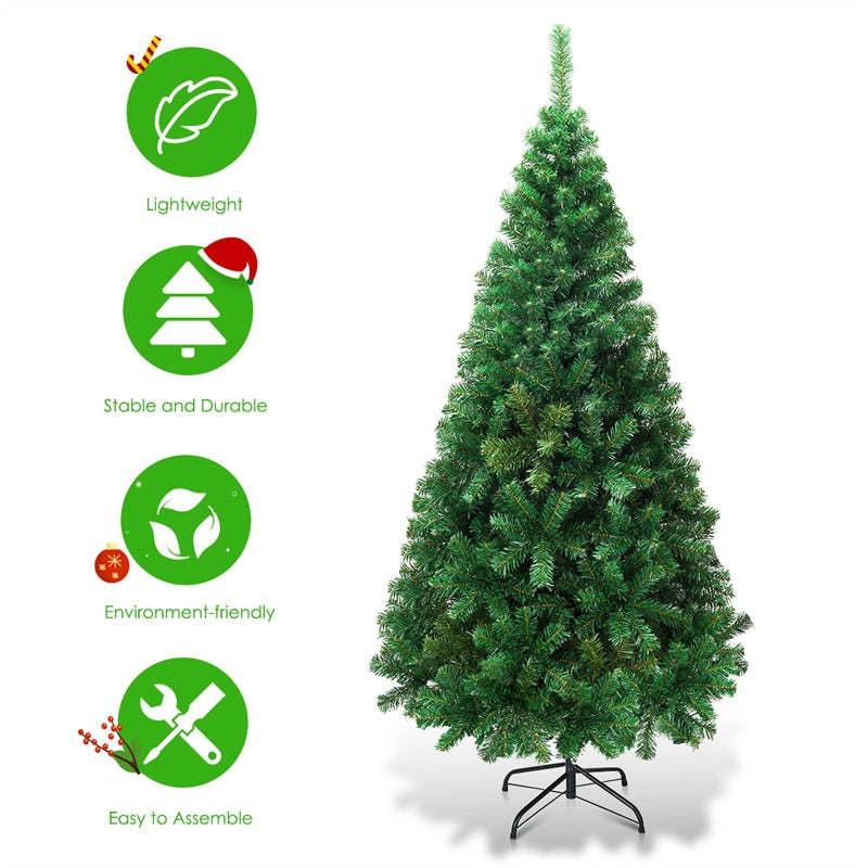 5FT Artificial Christmas Tree, Unlit Xmas Full Tree with 350 PVC Branch Tips & Foldable Metal Stand for Indoor Home, Office & Party Holiday Decor