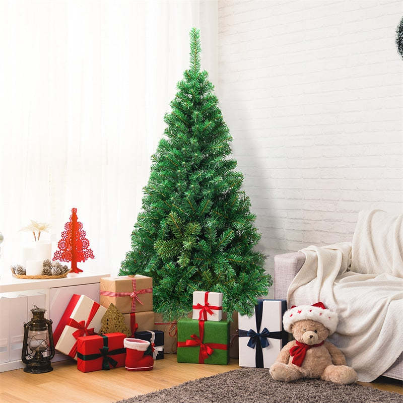 5FT Artificial Christmas Tree, Unlit Xmas Full Tree with 350 PVC Branch Tips & Foldable Metal Stand for Indoor Home, Office & Party Holiday Decor