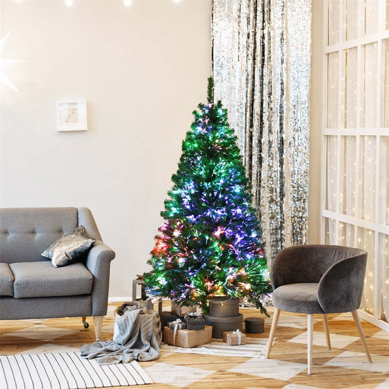 5FT Pre-Lit Fiber Optic Christmas Tree, Artificial Spruce Xmas Tree with 449 PVC Branch Tips & Metal Stand for Indoor Holiday Decor