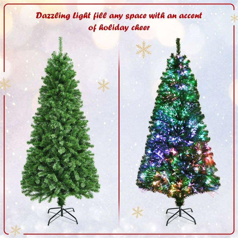 5FT Pre-Lit Fiber Optic Christmas Tree, Artificial Spruce Xmas Tree with 449 PVC Branch Tips & Metal Stand for Indoor Holiday Decor