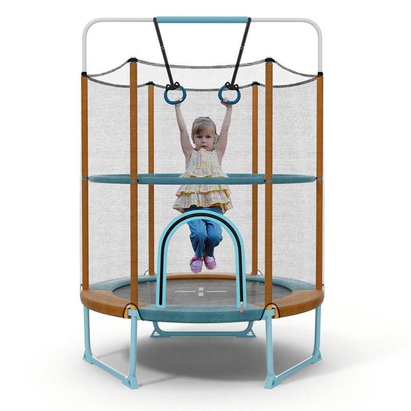 5FT Kids Trampoline, ASTM Approved 3-in-1 Toddler Trampoline with Safety Enclosure, Adjustable Horizontal Bar & Swing Rings for Indoor Outdoor