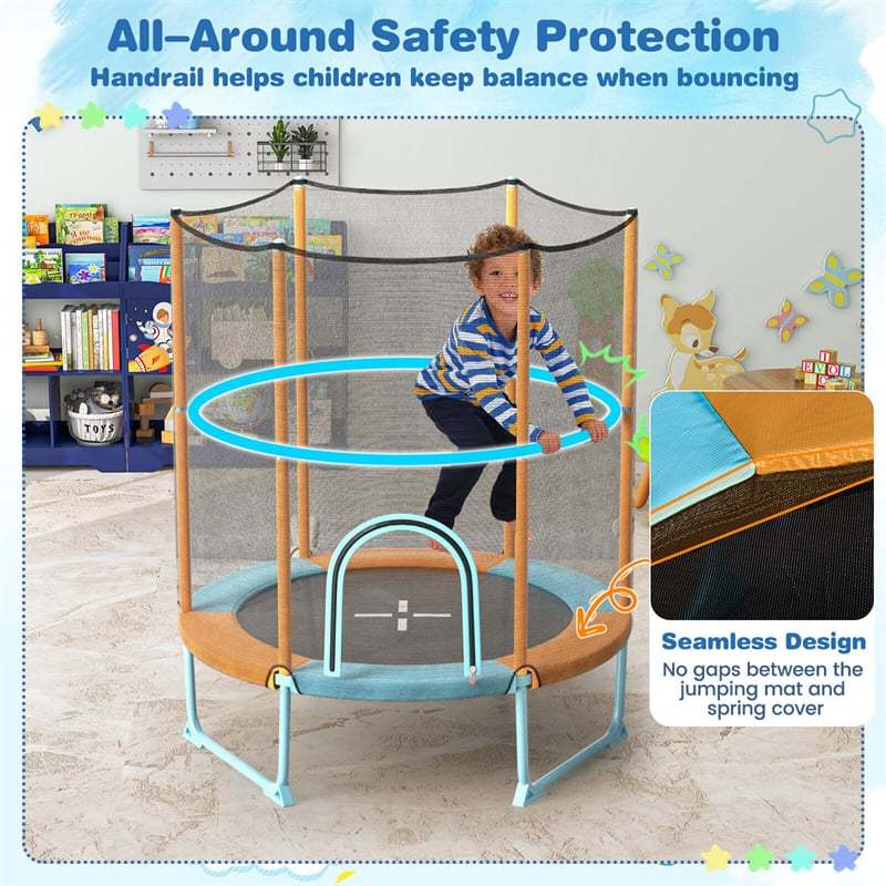 5FT Kids Trampoline, ASTM Approved 3-in-1 Toddler Trampoline with Safety Enclosure, Adjustable Horizontal Bar & Swing Rings for Indoor Outdoor