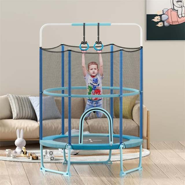 5FT Kids Trampoline, ASTM Approved 3-in-1 Toddler Trampoline with Safety Enclosure, Adjustable Horizontal Bar & Swing Rings for Indoor Outdoor