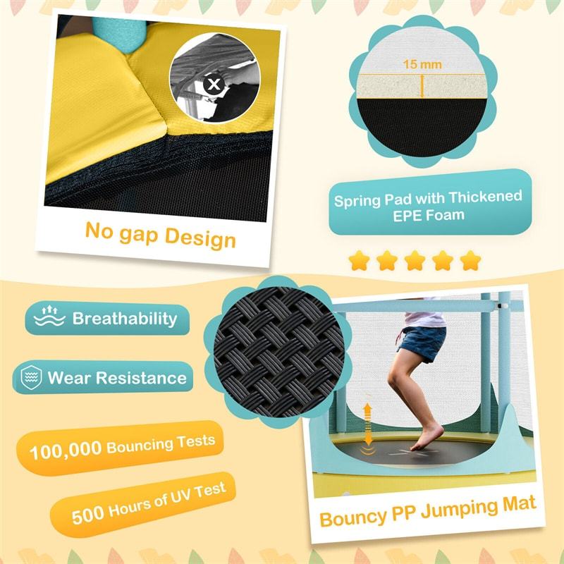 64" Mini Kids Trampoline, ASTM Approved Toddler Trampoline with Detachable Canopy, Safety Enclosure Net & Handrail for Indoor Outdoor Use