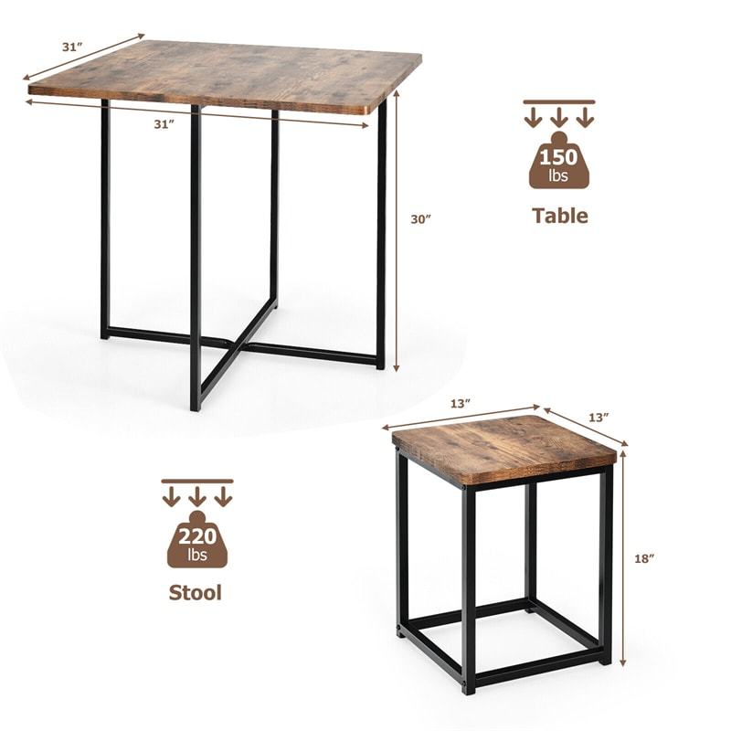 5pcs Compact Dining Table Set with 4 Square Stools & Metal Frame for Small Space Pub Apartment
