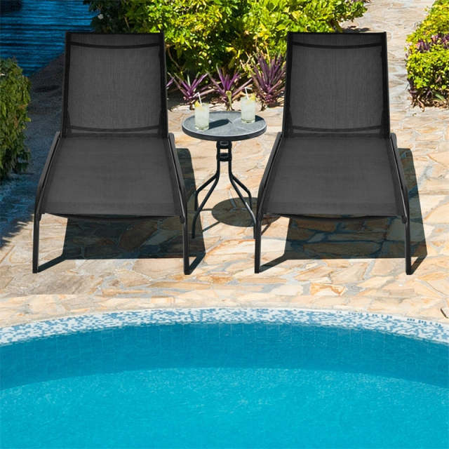 Outdoor Chaise Lounge Chair with 6-Position Adjustable Backrest & Wheels, Quick-Drying Fabric Patio Reclining Sun Lounger for Poolside, Backyard