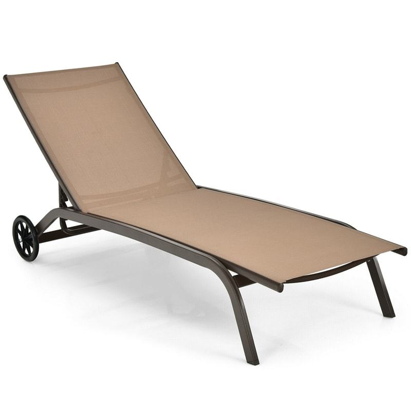 Outdoor Chaise Lounge Chair with 6-Position Adjustable Backrest & Wheels, Quick-Drying Fabric Patio Reclining Sun Lounger for Poolside, Backyard