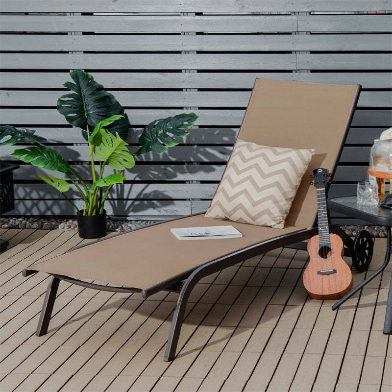 Outdoor Chaise Lounge Chair with 6-Position Adjustable Backrest & Wheels, Quick-Drying Fabric Patio Reclining Sun Lounger for Poolside, Backyard