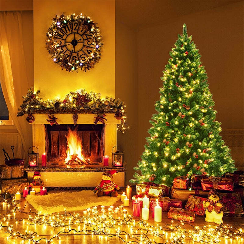 6.5FT Pre-Lit Hinged Christmas Tree with 450 LED Lights, Pine Cones, Red Berries, 1100 Branch Tips & Sturdy Metal Stand for Holiday Home Decor