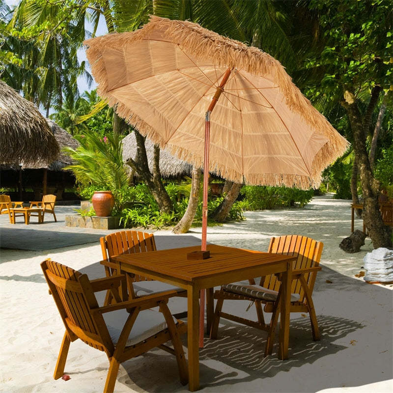 6.5 FT Portable Thatched Tiki Beach Umbrella with Tilt Mechanism