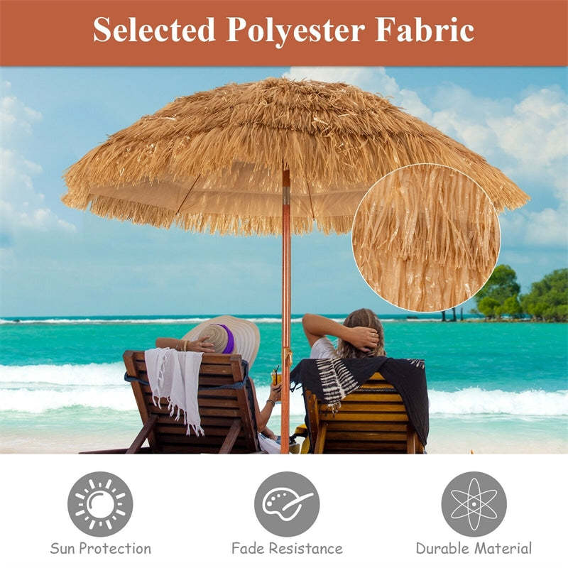 6.5 FT Portable Thatched Tiki Beach Umbrella with Tilt Mechanism