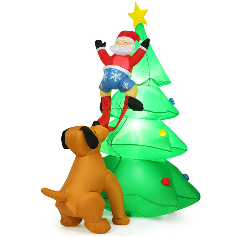 6.5FT Inflatable Christmas Tree Santa Claus Puppy Dog Decor with LED Lights & Waterproof Fabric for Outdoor Home Yard Decoration