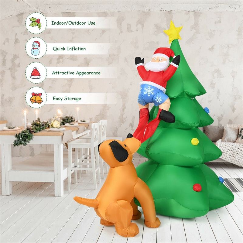 6.5FT Inflatable Christmas Tree Santa Claus Puppy Dog Decor with LED Lights & Waterproof Fabric for Outdoor Home Yard Decoration