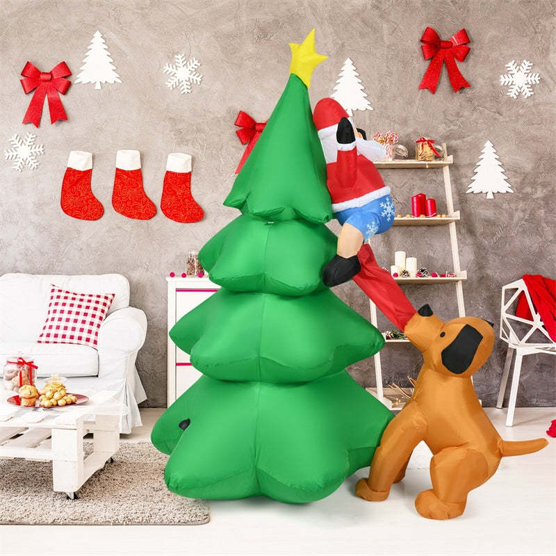 6.5FT Inflatable Christmas Tree Santa Claus Puppy Dog Decor with LED Lights & Waterproof Fabric for Outdoor Home Yard Decoration