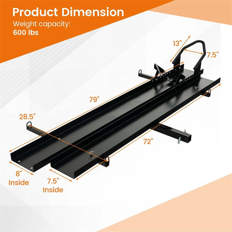 Motorcycle Hitch Carrier, 600LBS Heavy Duty Steel Hitch Bike Rack with Loading Ramp, Ratchet Straps & Wheel Chock for Dirt Bikes, Cars, Trucks, SUVs