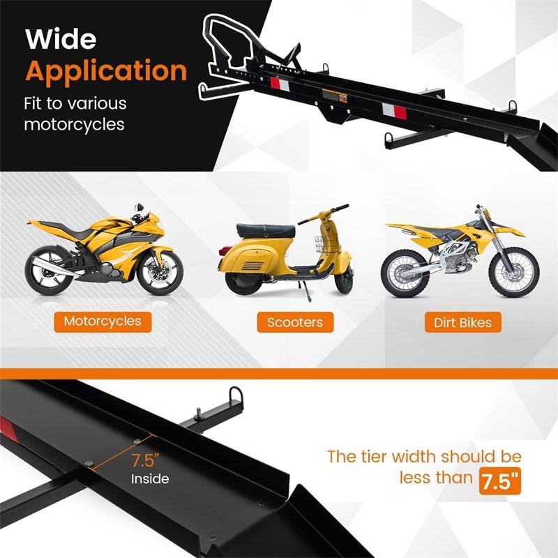 Motorcycle Hitch Carrier, 600LBS Heavy Duty Steel Hitch Bike Rack with Loading Ramp, Ratchet Straps & Wheel Chock for Dirt Bikes, Cars, Trucks, SUVs