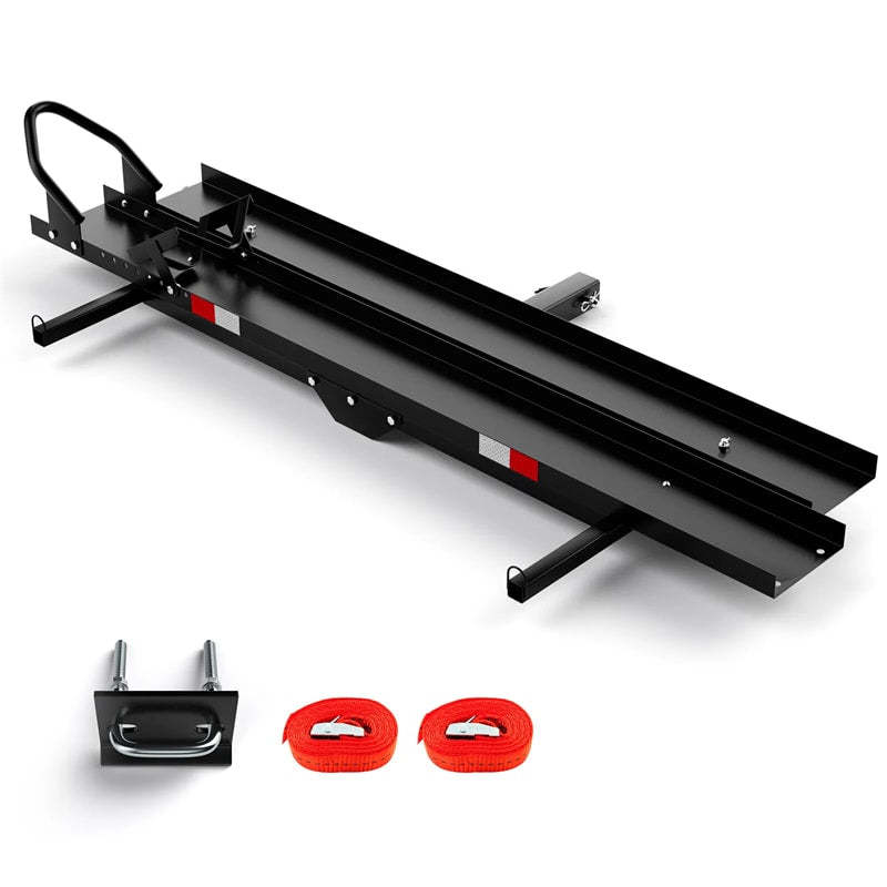 Motorcycle Hitch Carrier, 600LBS Heavy Duty Steel Hitch Bike Rack with Loading Ramp, Ratchet Straps & Wheel Chock for Dirt Bikes, Cars, Trucks, SUVs