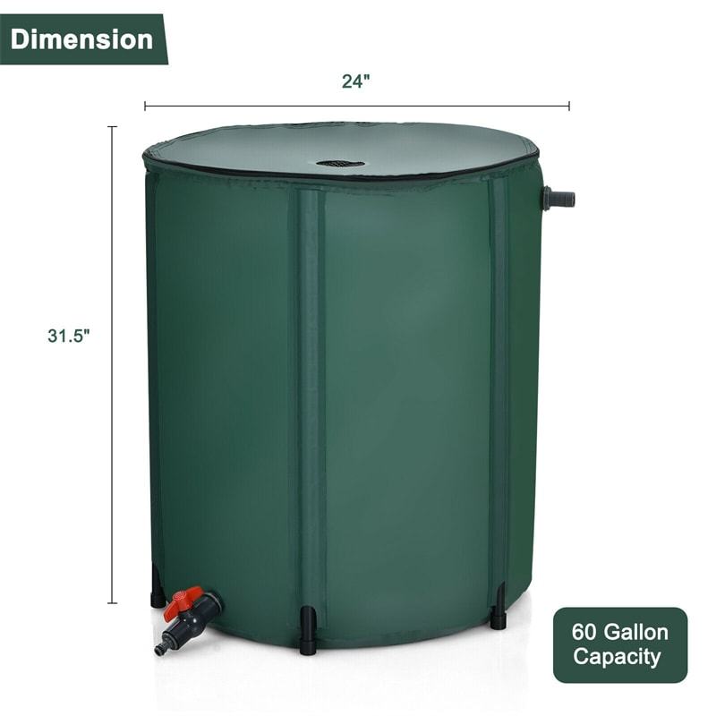 60 Gallon Gallon Collapsible Rain Barrel Portable Rainwater Storage Tank Fold Rainwater Collection Bucket with Spigot Water Storage Container