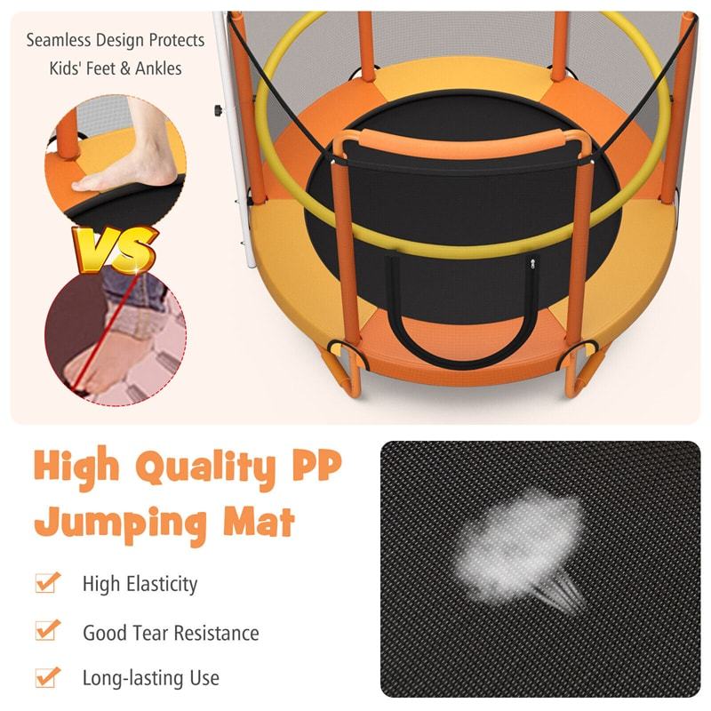 60" Mini Kids Trampoline, ASTM Approved Indoor Outdoor Toddler Trampoline with Swinging Rings, Adjustable Horizontal Bar & Safety Enclosure Net