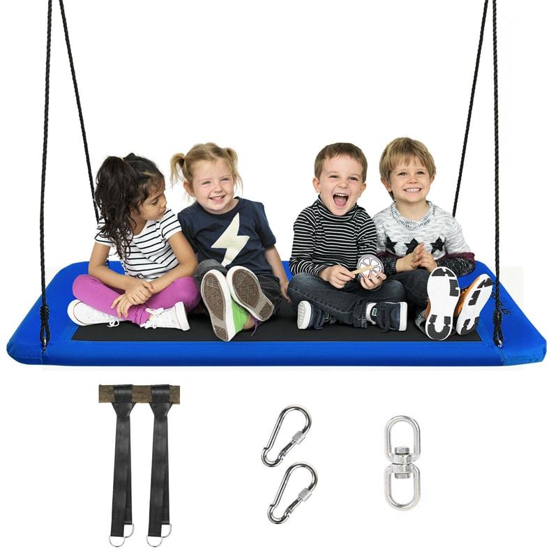 Giant 60" Platform Tree Swing with 2 Hanging Straps for Kids & Adults, Steel Frame Rectangle Saucer Swing for Indoor Outdoor Backyard