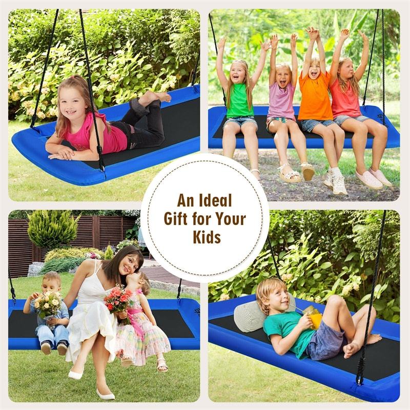 Giant 60" Platform Tree Swing with 2 Hanging Straps for Kids & Adults, Steel Frame Rectangle Saucer Swing for Indoor Outdoor Backyard