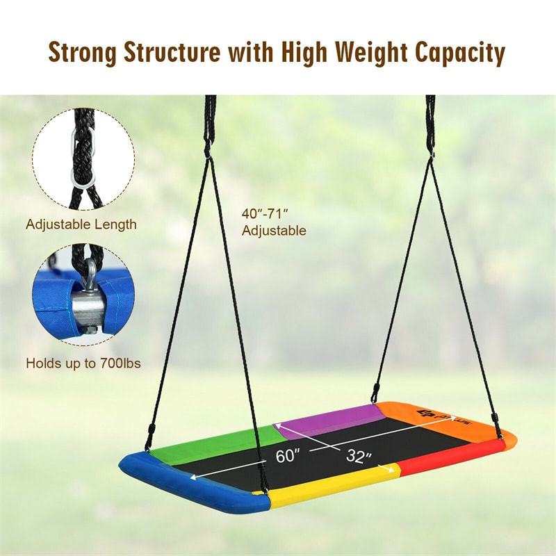 Giant 60" Platform Tree Swing with 2 Hanging Straps for Kids & Adults, Steel Frame Rectangle Saucer Swing for Indoor Outdoor Backyard