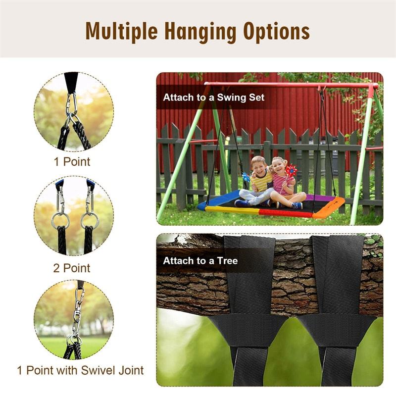Giant 60" Platform Tree Swing with 2 Hanging Straps for Kids & Adults, Steel Frame Rectangle Saucer Swing for Indoor Outdoor Backyard
