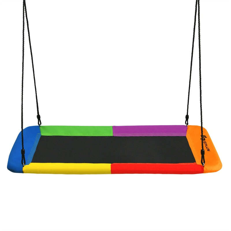 Giant 60" Platform Tree Swing with 2 Hanging Straps for Kids & Adults, Steel Frame Rectangle Saucer Swing for Indoor Outdoor Backyard