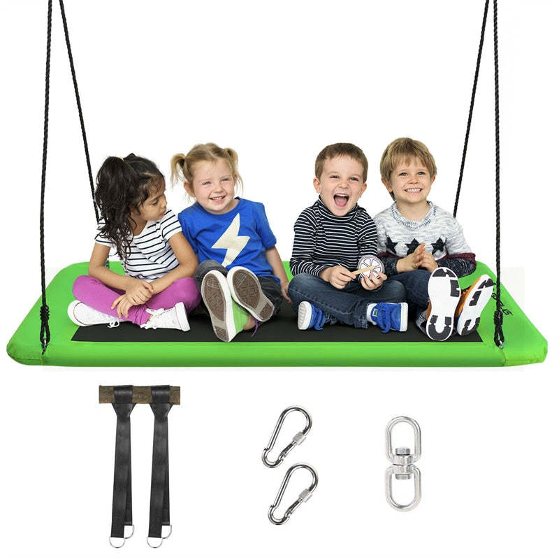 Giant 60" Platform Tree Swing with 2 Hanging Straps for Kids & Adults, Steel Frame Rectangle Saucer Swing for Indoor Outdoor Backyard