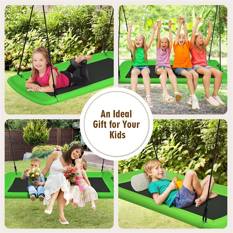 Giant 60" Platform Tree Swing with 2 Hanging Straps for Kids & Adults, Steel Frame Rectangle Saucer Swing for Indoor Outdoor Backyard