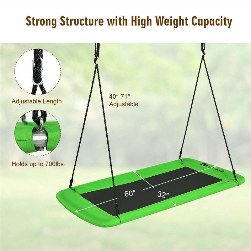 Giant 60" Platform Tree Swing with 2 Hanging Straps for Kids & Adults, Steel Frame Rectangle Saucer Swing for Indoor Outdoor Backyard