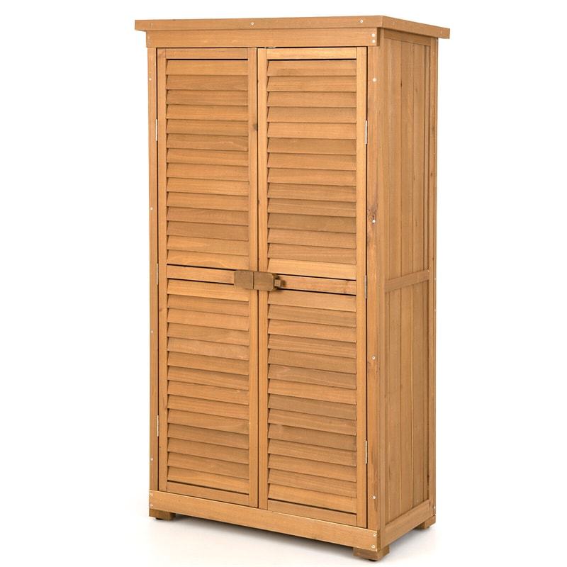 Outdoor Storage Cabinet, 63" Wood Garden Tool Shed with Lockable Doors, Removable Shelves & Asphalt Roof, Multipurpose Shed for Patio, Lawn, Backyard