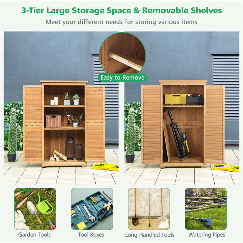 Outdoor Storage Cabinet, 63" Wood Garden Tool Shed with Lockable Doors, Removable Shelves & Asphalt Roof, Multipurpose Shed for Patio, Lawn, Backyard