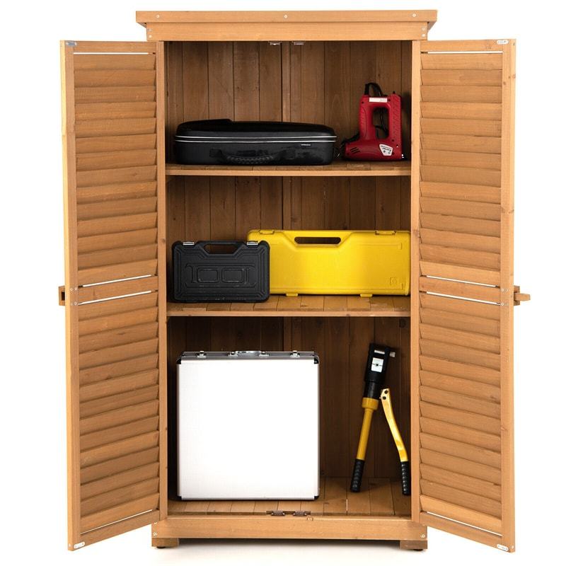 Outdoor Storage Cabinet, 63" Wood Garden Tool Shed with Lockable Doors, Removable Shelves & Asphalt Roof, Multipurpose Shed for Patio, Lawn, Backyard