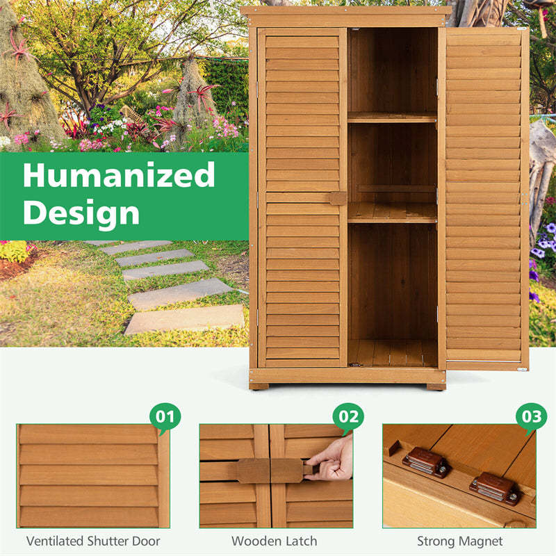 Outdoor Storage Cabinet, 63" Wood Garden Tool Shed with Lockable Doors, Removable Shelves & Asphalt Roof, Multipurpose Shed for Patio, Lawn, Backyard