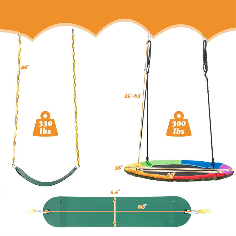 660lbs Heavy Duty Metal A-Frame Swing Set Extra Large Swing Stand with 2 Saucer Swings, Ground Stakes, Adjustable Ropes for Indoor Outdoor