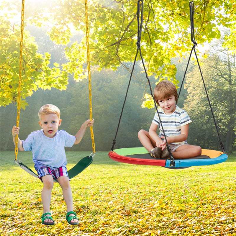 660lbs Heavy Duty Metal A-Frame Swing Set Extra Large Swing Stand with 2 Saucer Swings, Ground Stakes, Adjustable Ropes for Indoor Outdoor