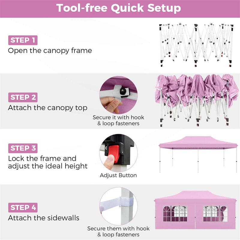 10x20FT Pop Up Canopy with 6 Removable Sidewalls/Windows, 8-Pack Sandbags & Carrying Bag, UPF50+ Sun Protection Tent for Outdoor Wedding Party