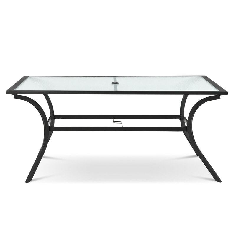 66” x 38” Oversize Rectangular Patio Dining Table Outdoor Bistro Table with Umbrella Hole